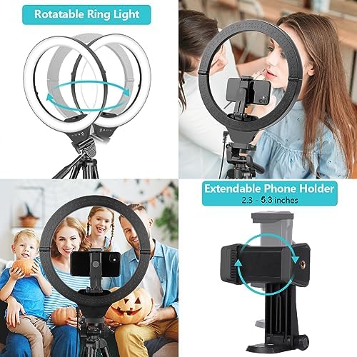 14" Ring Light with Tripod Stand, LED Circle Light with Phone Holder, for Photo Selfie, Video Recording, Zoom, alternate view