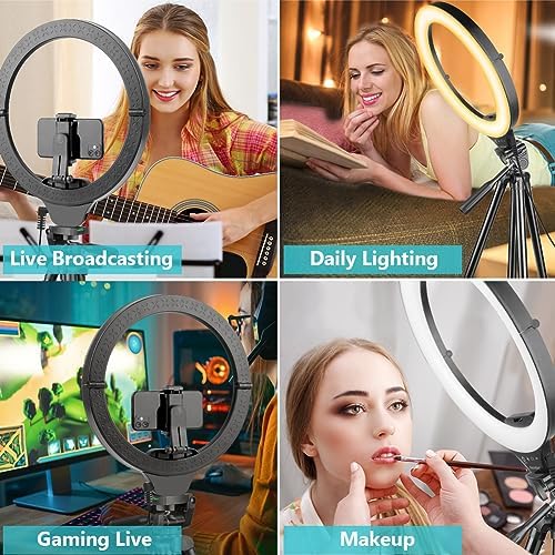 14" Ring Light with Tripod Stand, LED Circle Light with Phone Holder, for Photo Selfie, Video Recording, Zoom, alternate view