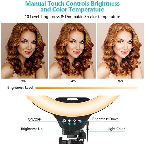 14" Ring Light with Tripod Stand, LED Circle Light with Phone Holder, for Photo Selfie, Video Recording, Zoom, alternate view