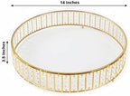 14" Round Gold Crystal Cake Stand - Mirror Glass Top Metal Dessert Pedestal with Hanging Beads for Wedding, alternate view 2