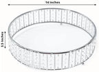 14" Round Silver Crystal Cake Stand - Mirror Glass Top Metal Dessert Pedestal with Hanging Beads for Wedding, alternate view