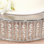 14" Round Silver Crystal Cake Stand - Mirror Glass Top Metal Dessert Pedestal with Hanging Beads for Wedding, alternate view