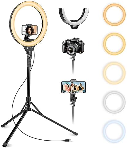 14'' Selfie Ring Light with 62'' Tripod Stand and Phone Holder, Dimmable LED Phone Ringlight for Makeup/Video