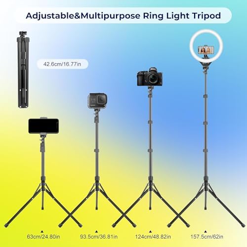 14'' Selfie Ring Light with 62'' Tripod Stand and Phone Holder, Dimmable LED Phone Ringlight for Makeup/Video, alternate view