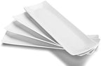 14" Sushi Plate Set of 4 - Long Rectangle Plates and Cracker Trays for Serving - White Ceramic Platters for