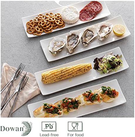 14" Sushi Plate Set of 4 - Long Rectangle Plates and Cracker Trays for Serving - White Ceramic Platters for, alternate view 2