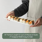 14" Sushi Plate Set of 4 - Long Rectangle Plates and Cracker Trays for Serving - White Ceramic Platters for, alternate view 5
