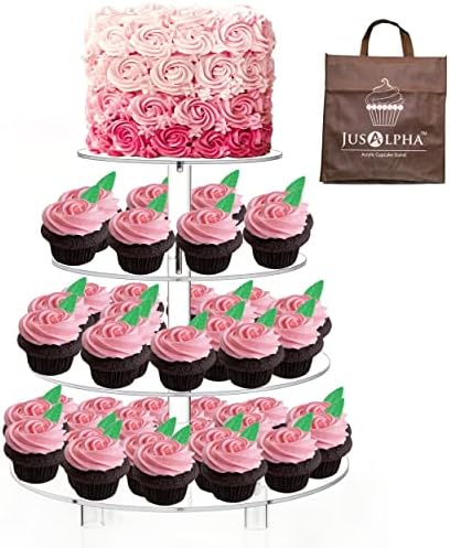 14'' Width XL Large Cupcake Stand 4 Tiered Acrylic Glass Round Cake Stand in Clear