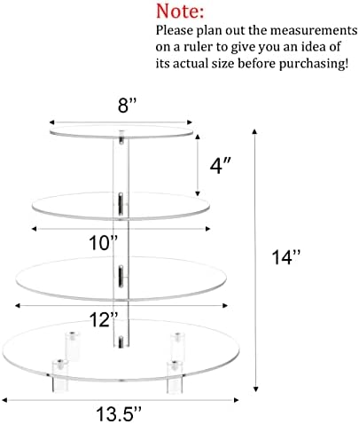 14'' Width XL Large Cupcake Stand 4 Tiered Acrylic Glass Round Cake Stand in Clear, alternate view 2