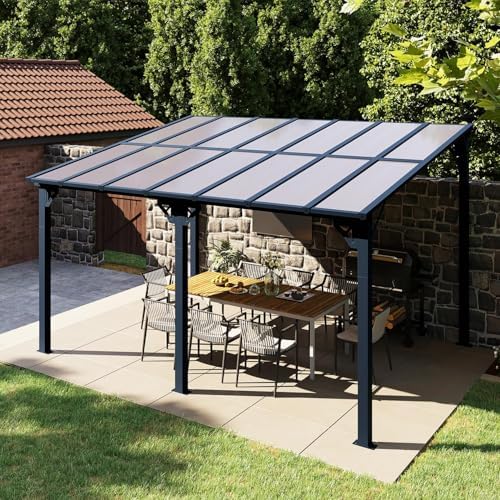 14’x10’ Gazebo with Aluminum Frame & Polycarbonate Panel, Black in Black