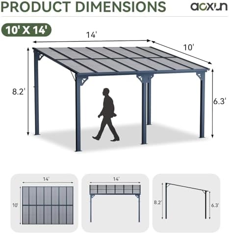 14’x10’ Gazebo with Aluminum Frame & Polycarbonate Panel, Black in Black, alternate view 2