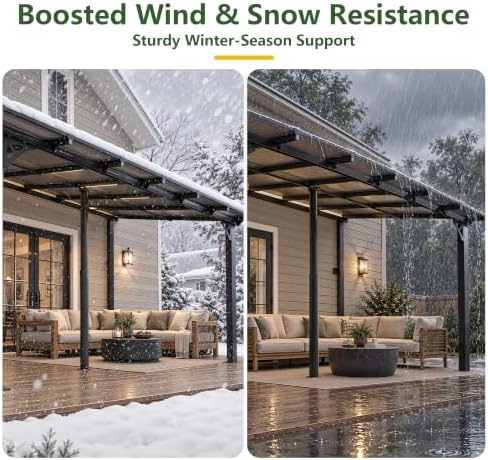 14’x10’ Lean to Gazebo, Pergola with 2 Telescopic Support Posts, Black in Black, alternate view 7