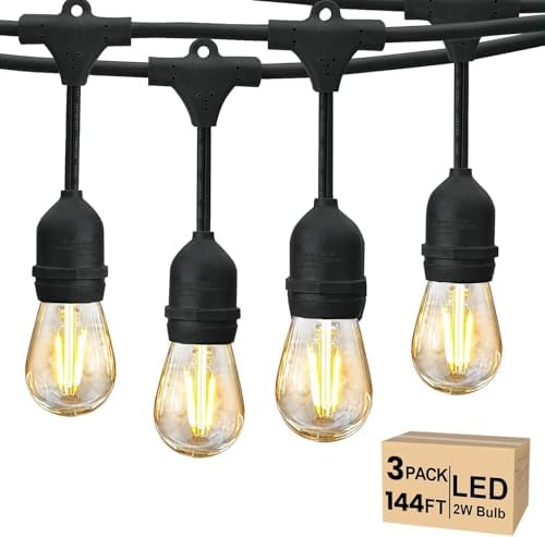 144 FT Outdoor String Lights 2W LED Outside Edison Waterproof ETL