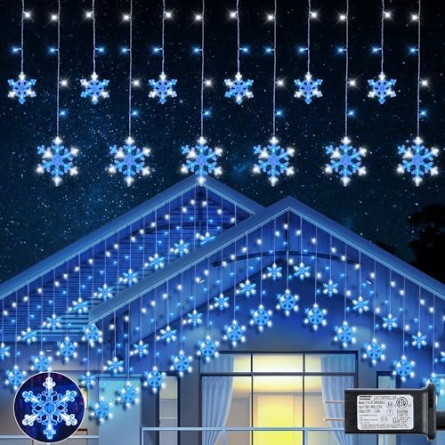 144 LED Snowflake Christmas Lights Outdoor,6.5FT with 12 Drops