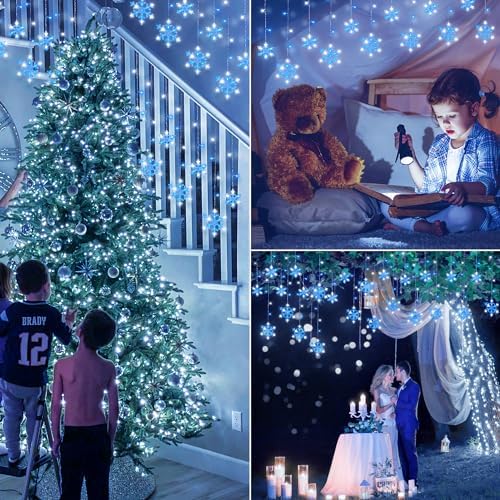144 LED Snowflake Christmas Lights Outdoor,6.5FT with 12 Drops, alternate view 6