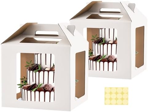 14inch Tall cake boxes for tier cakes with 6 Windows 2Pack in 14 inches (tall) in white-14inch-2pack