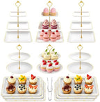 14Pcs Dessert Table Display Set, Cupcake Stand with Gold Metal Rod, 3-Tier Cup Cake Tower Stands, 2-Tiered