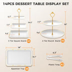 14Pcs Dessert Table Display Set, Cupcake Stand with Gold Metal Rod, 3-Tier Cup Cake Tower Stands, 2-Tiered, alternate view 3