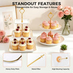14Pcs Dessert Table Display Set, Cupcake Stand with Gold Metal Rod, 3-Tier Cup Cake Tower Stands, 2-Tiered, alternate view 4
