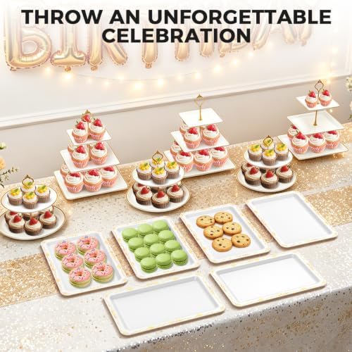 14Pcs Dessert Table Display Set, Cupcake Stand with Gold Metal Rod, 3-Tier Cup Cake Tower Stands, 2-Tiered, alternate view 6