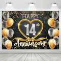 14th Anniversary Backdrop, Black Gold 14 Year Wedding Decorations Banner, Happy 14th Anniversary Party Supplies