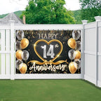 14th Anniversary Backdrop, Black Gold 14 Year Wedding Decorations Banner, Happy 14th Anniversary Party Supplies, alternate