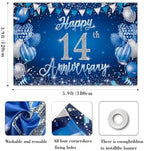 14th Anniversary Backdrop, Blue & Silver Happy 14th Wedding Anniversary Photo Background Wall Decor, Couples, alternate view
