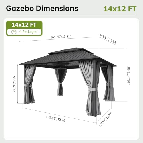 14x12FT Hardtop Gazebo Gray in 14x12FT, alternate view 2
