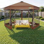 14x14 Pop Up Gazebo on Clearance with Mosquito Netting, Brown in Brown