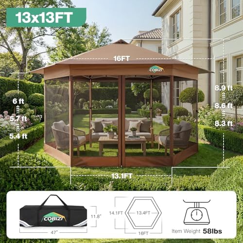 14x14 Pop Up Gazebo on Clearance with Mosquito Netting, Brown in Brown, alternate view 4