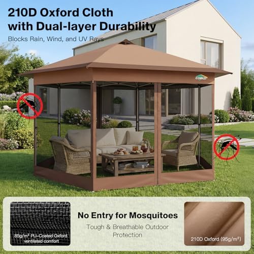 14x14 Pop Up Gazebo on Clearance with Mosquito Netting, Brown in Brown, alternate view 5