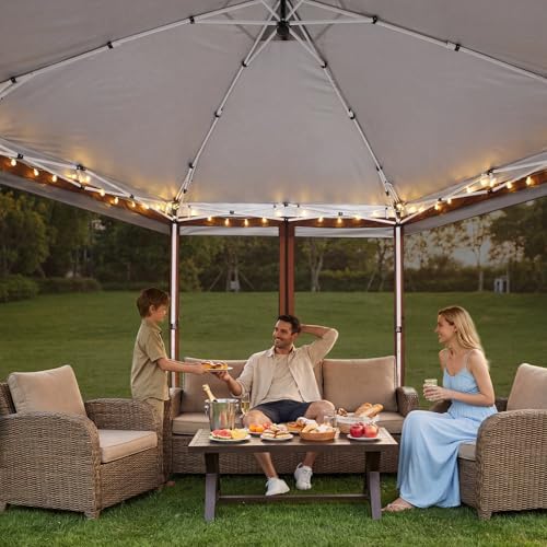 14x14 Pop Up Gazebo on Clearance with Mosquito Netting, Brown in Brown, alternate view 6