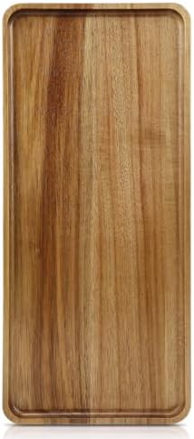 15.7" x 7" Large Solid Acacia Wood Serving Tray Rectangular Wooden Serving Platter Natural Wooden Board for Bar