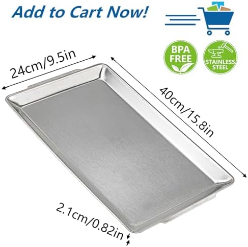 15.8" x 9.5" Silver Serving Tray, Stainless Steel Platter in Plata-40x24 Cm, alternate view 3