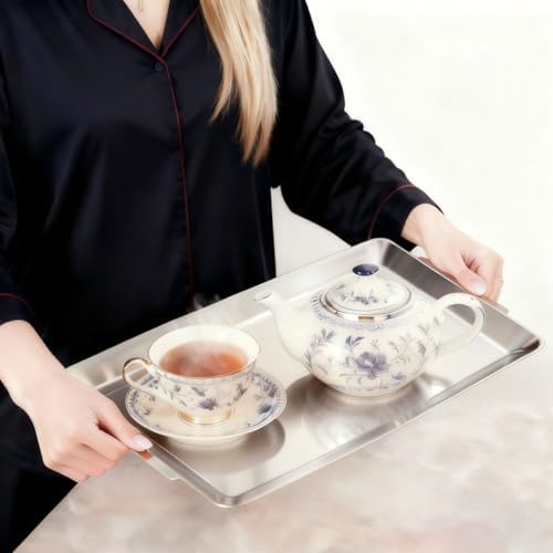 15.8" x 9.5" Silver Serving Tray, Stainless Steel Platter in Plata-40x24 Cm, alternate view 4