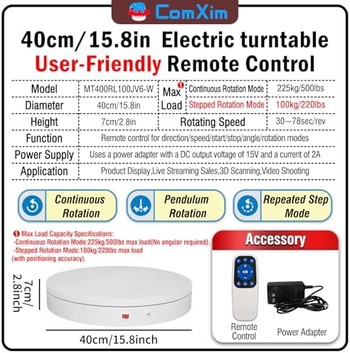 15.8In Remote Large Motorized electric turntable Rotating platform Photography Turntable Motorized lazy susan, alternate view