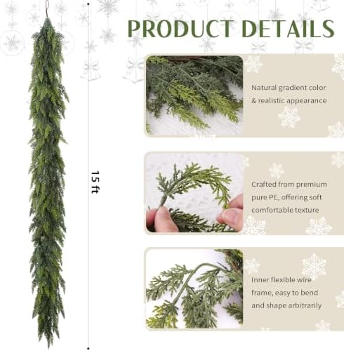 15 Ft Christmas Cedar Garland, Real Touch Soft Greenery Mantel Decor, alternate view 2