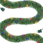 15 FT Pre-lit Christmas Green Garland, Lighted Artificial Pine Garlands with 35 Count Multicolor Lights