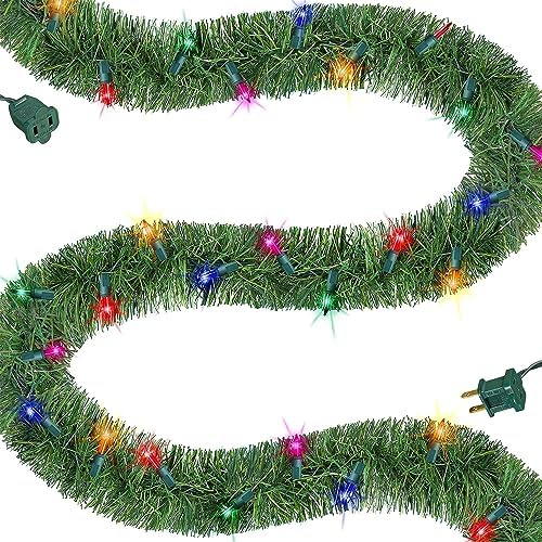 15 FT Pre-lit Christmas Green Garland, Lighted Artificial Pine Garlands with 35 Count Multicolor Lights