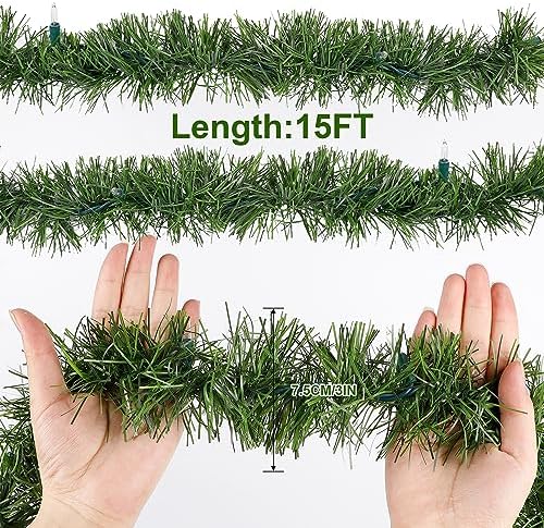 15 FT Pre-lit Christmas Green Garland, Lighted Artificial Pine Garlands with 35 Count Multicolor Lights, alternate view 5