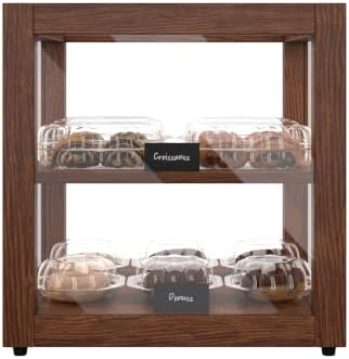 15 in. Dark Wood Countertop Open Back Dry Bakery Display Case, Pastry, Cake and Bread Display with Tempered