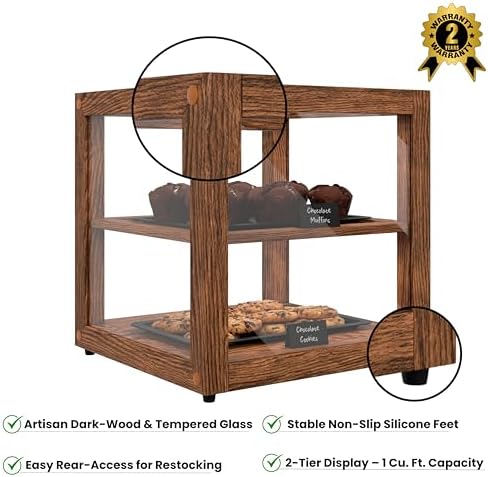 15 in. Dark Wood Countertop Open Back Dry Bakery Display Case, Pastry, Cake and Bread Display with Tempered, alternate view 3