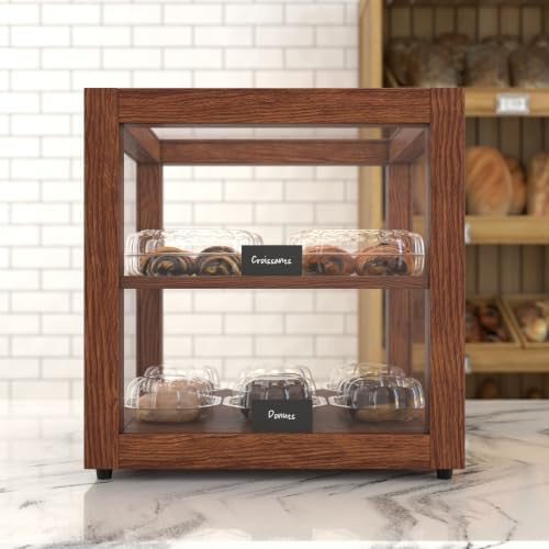 15 in. Dark Wood Countertop Open Back Dry Bakery Display Case, Pastry, Cake and Bread Display with Tempered, alternate view 4