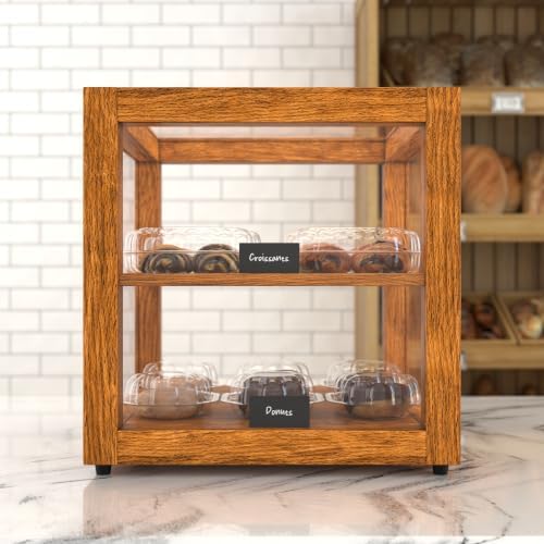 15 in. Light Wood Countertop Open Back Dry Bakery Display Case, Pastry, Cake and Bread Display with Tempered, alternate view