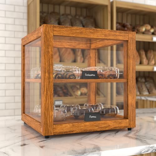 15 in. Light Wood Countertop Open Back Dry Bakery Display Case, Pastry, Cake and Bread Display with Tempered, alternate view