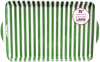 15-Inch Large Melamine Serving Tray with Handles Green Stripe Party Platter in Green Stripe