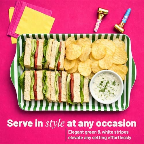 15-Inch Large Melamine Serving Tray with Handles Green Stripe Party Platter in Green Stripe, alternate view 4