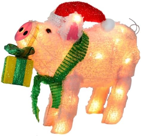 15" Lighted Christmas Pig, 3D Pre‐Lit Indoor Outdoor Decor