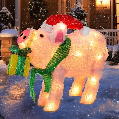 15" Lighted Christmas Pig, 3D Pre‐Lit Indoor Outdoor Decor, alternate view 2