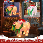 15" Lighted Christmas Pig, 3D Pre‐Lit Indoor Outdoor Decor, alternate view 4